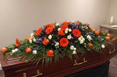 Vibrant Sunset Double ended Casket Spray